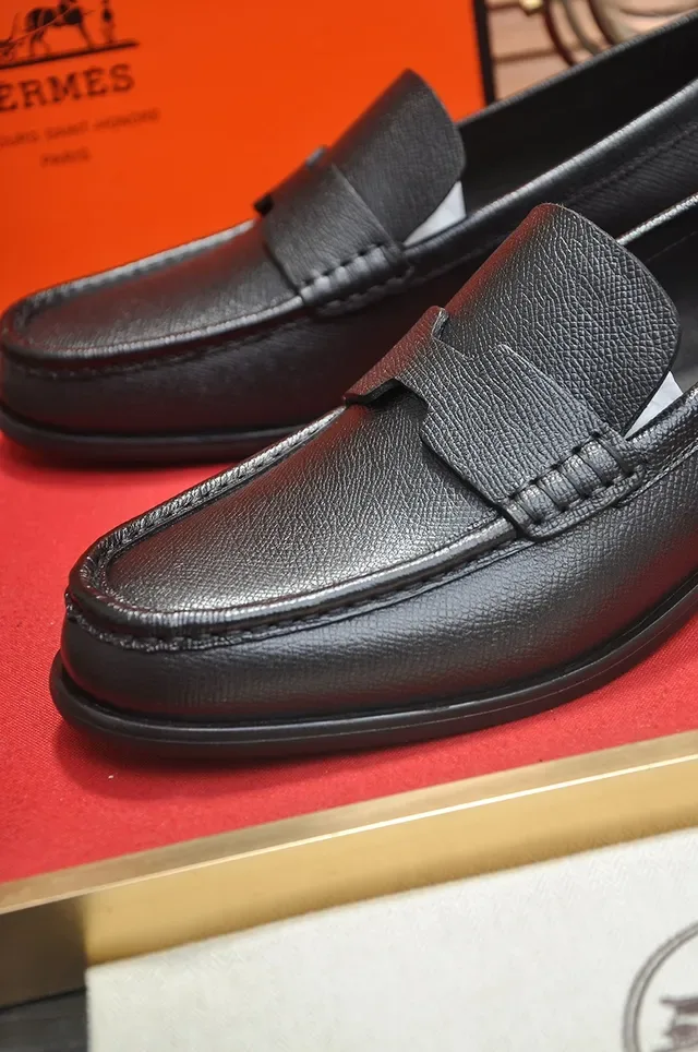 Hermès Black Textured Leather Penny Strap Loafer 2