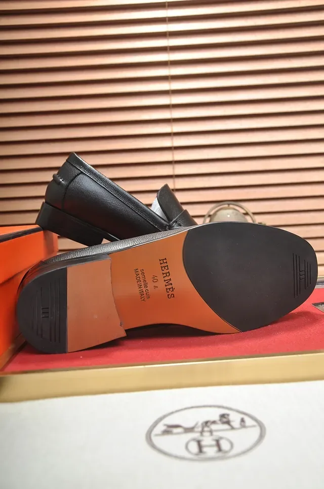 Hermès Black Textured Leather Penny Strap Loafer 3