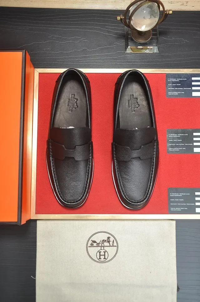 Hermès Black Textured Leather Penny Strap Loafer 5