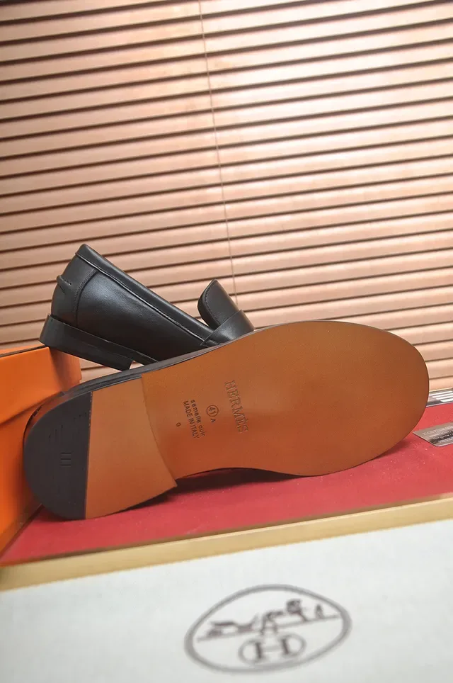 Hermès Black White Leather Penny Loafer 2