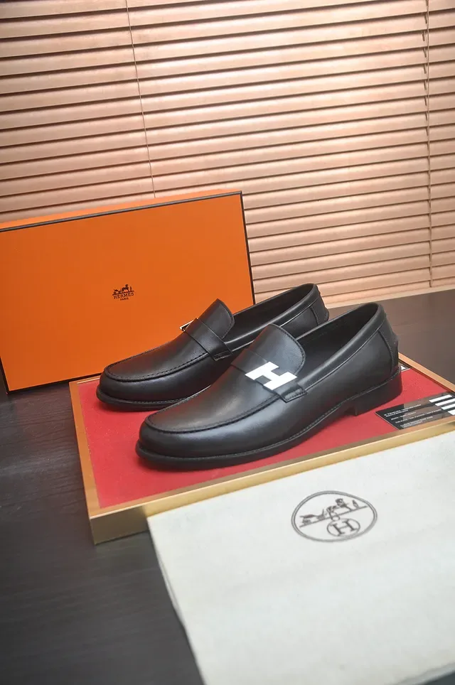 Hermès Black White Leather Penny Loafer 3