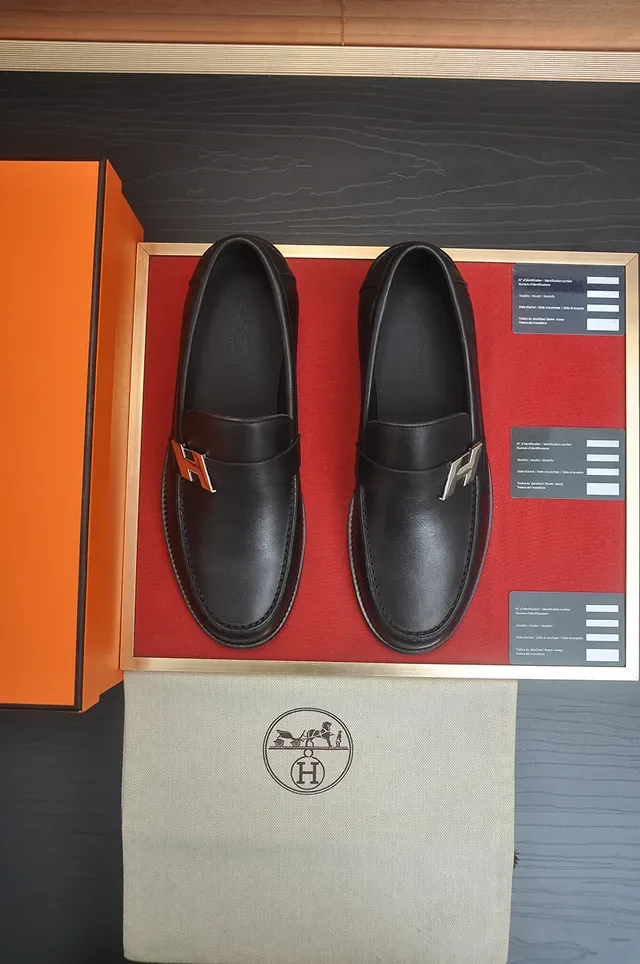 Hermès Black White Leather Penny Loafer 4