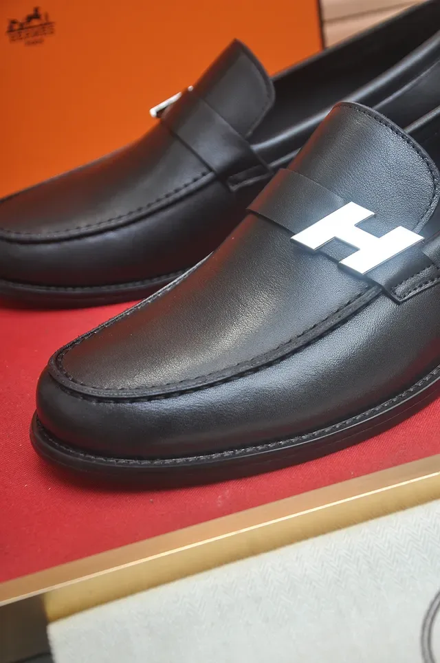 Hermès Black White Leather Penny Loafer 5