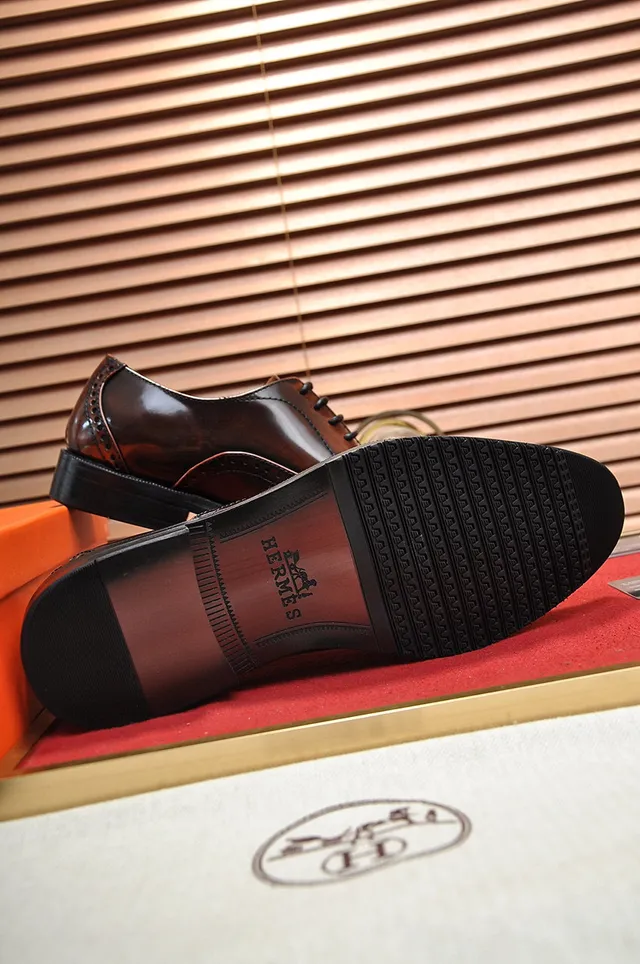 Hermès Brown Black Cap-Toe Polished Leather Brogue 4