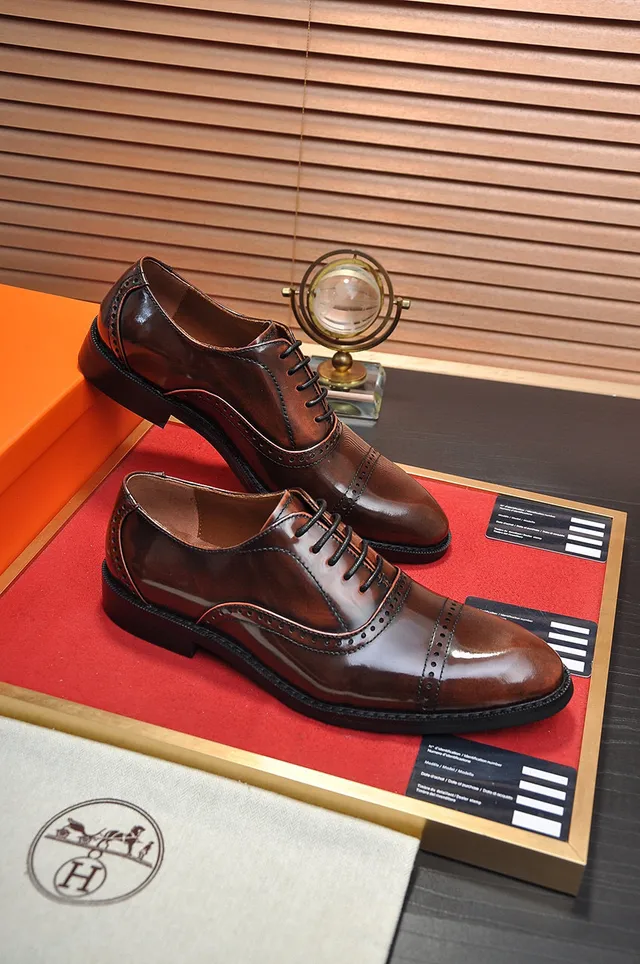 Hermès Brown Black Cap-Toe Polished Leather Brogue 5