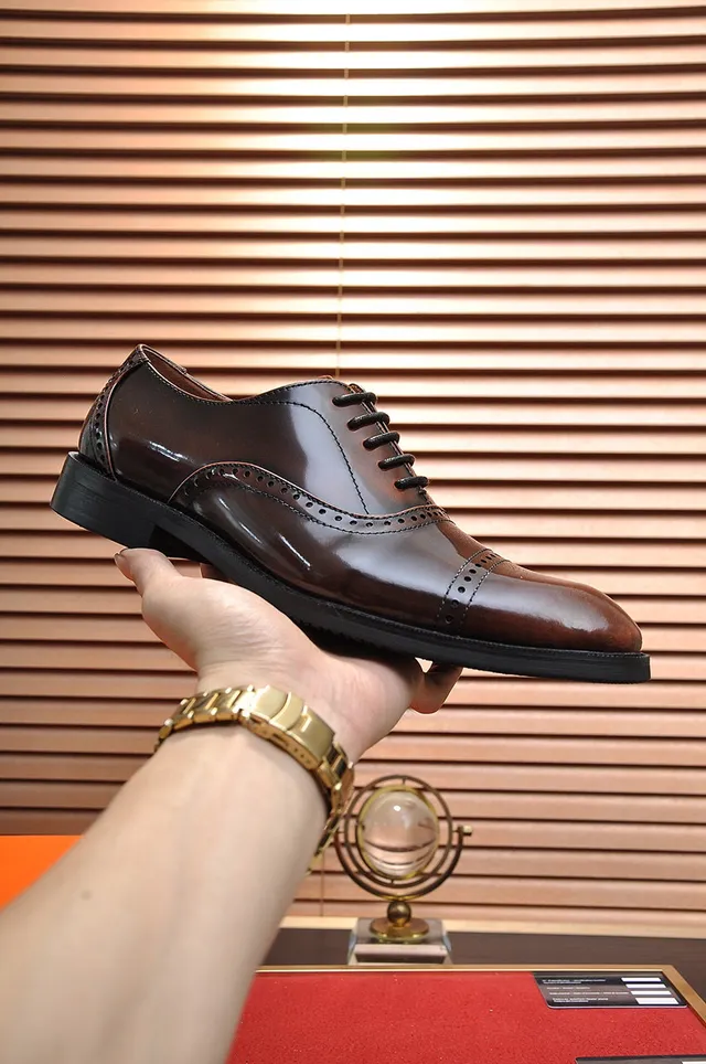 Hermès Brown Black Cap-Toe Polished Leather Brogue 7