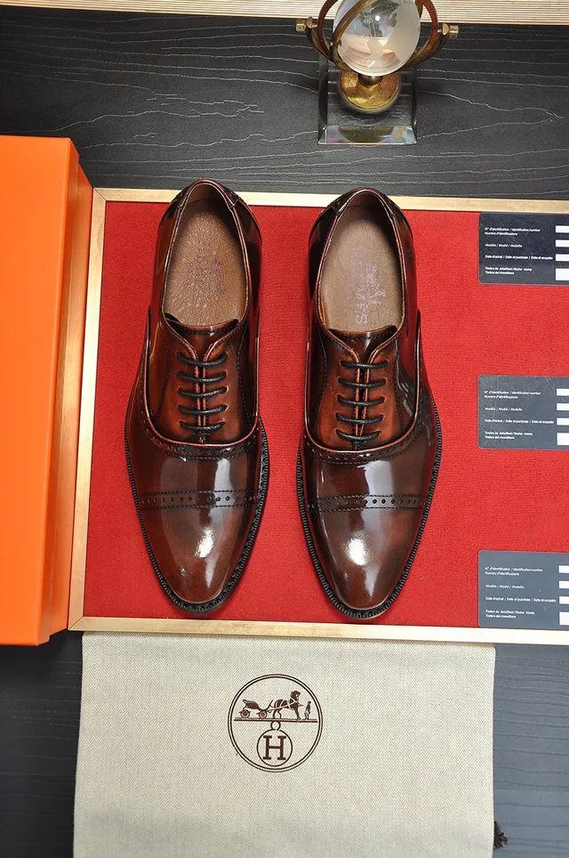 Hermès Brown Black Cap-Toe Polished Leather Brogue 9