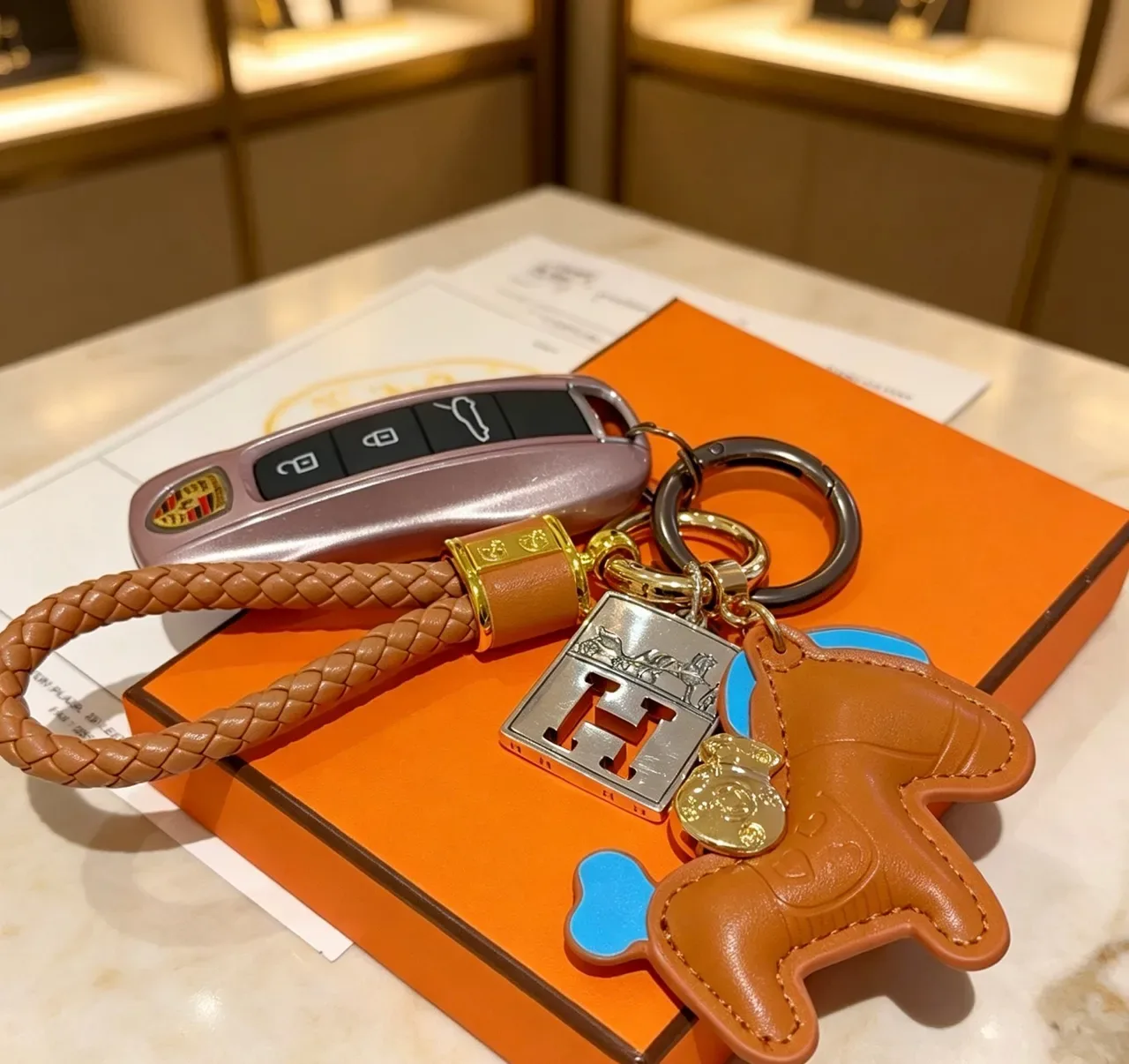 Hermès Brown Gold Braided Leather Loop Stitched Horse-Shaped Charm Crossbody Bag 9