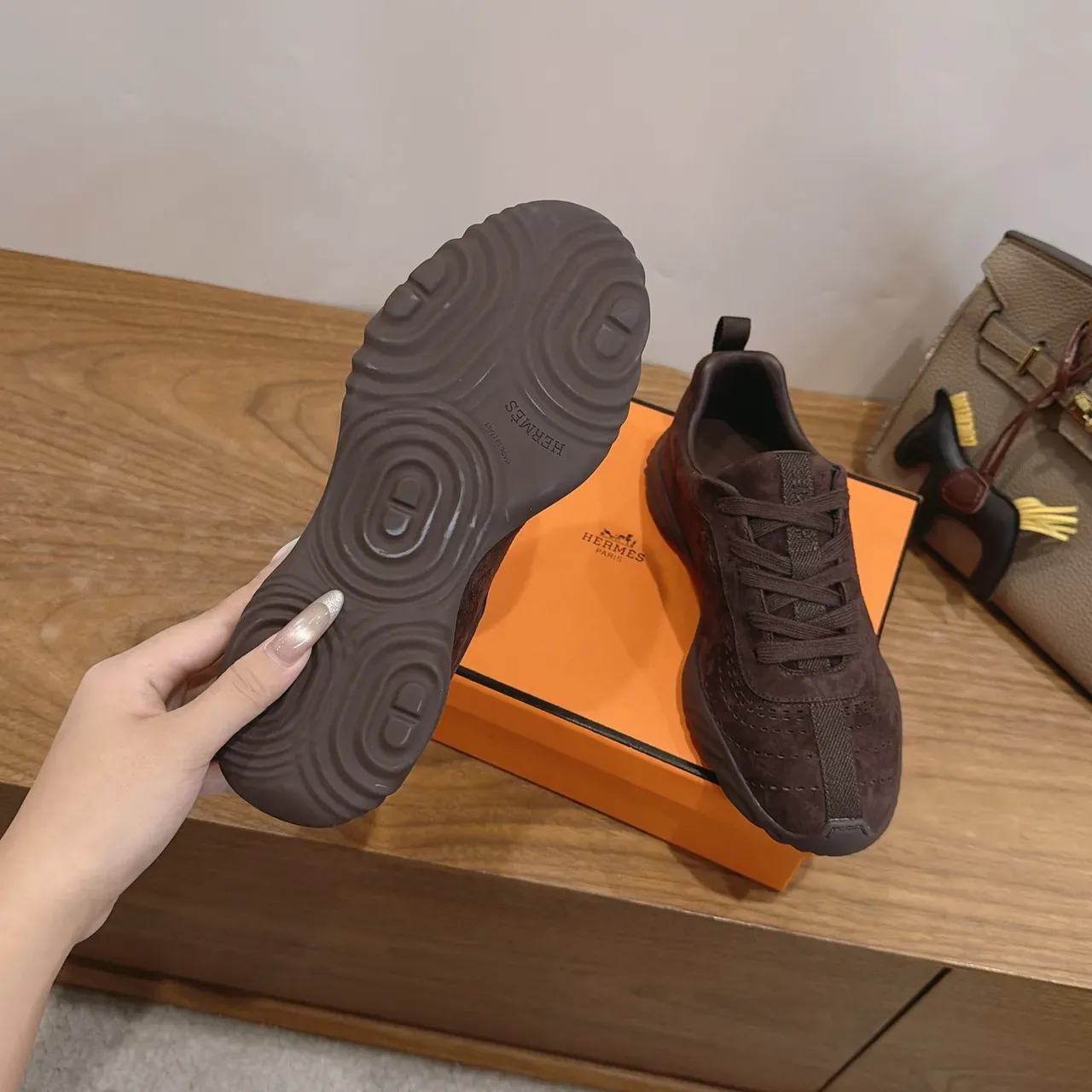 Hermès Brown Suede Perforated Lifestyle Sneakers 3