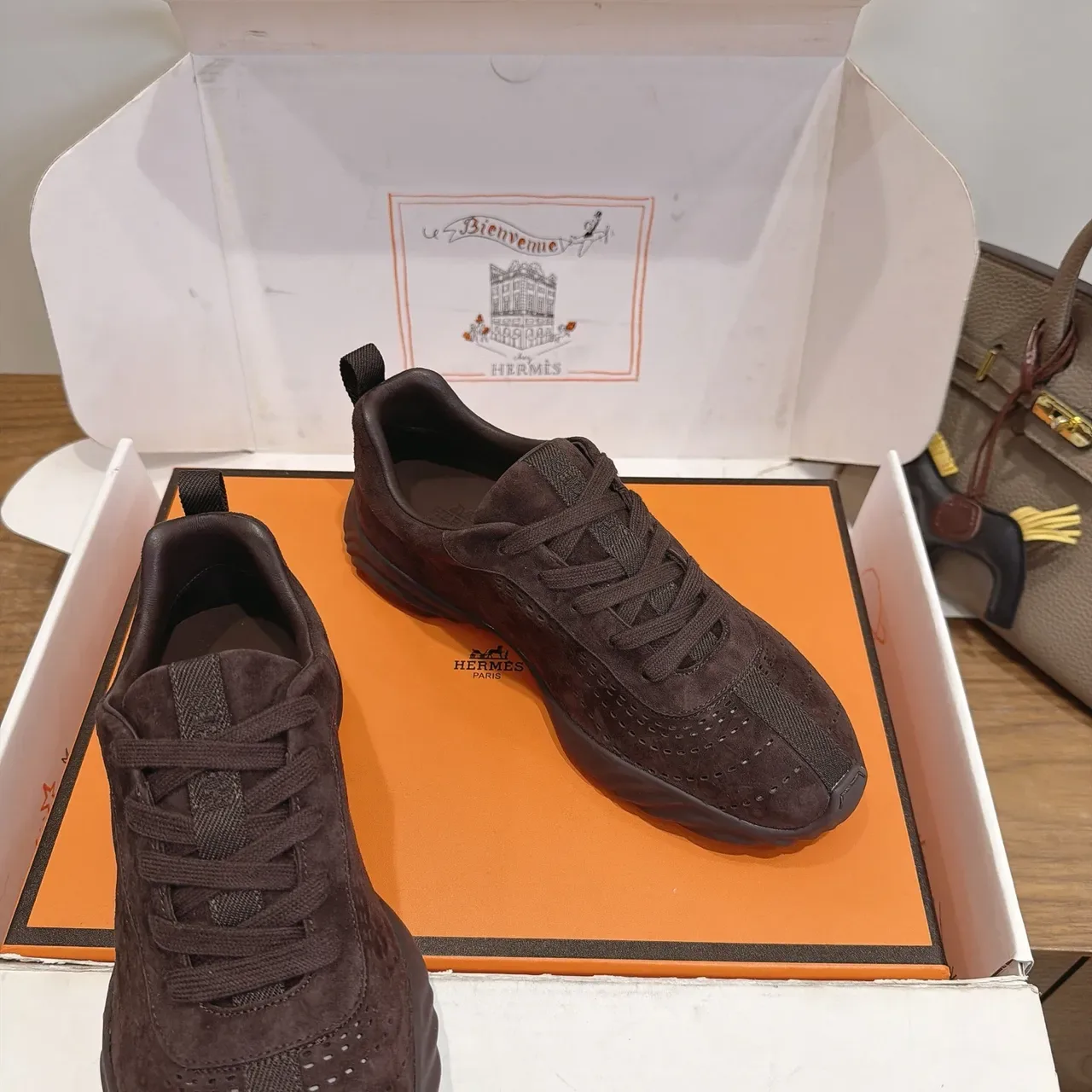 Hermès Brown Suede Perforated Lifestyle Sneakers 5