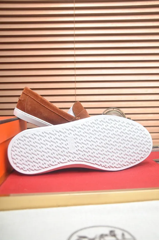 Hermès Brown White Suede Upper Moccasin-Stitched Toe Loafer 3