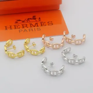 Hermès Chaine d'Ancre Gold Silver Chain-Link Hoop Earrings