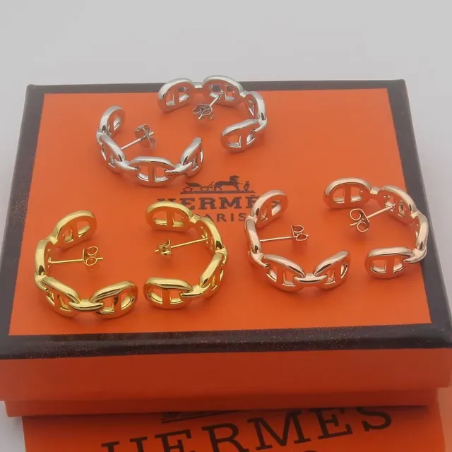 Hermès Chaine d'Ancre Brincos de aro com eslabões de ouro e prata 6