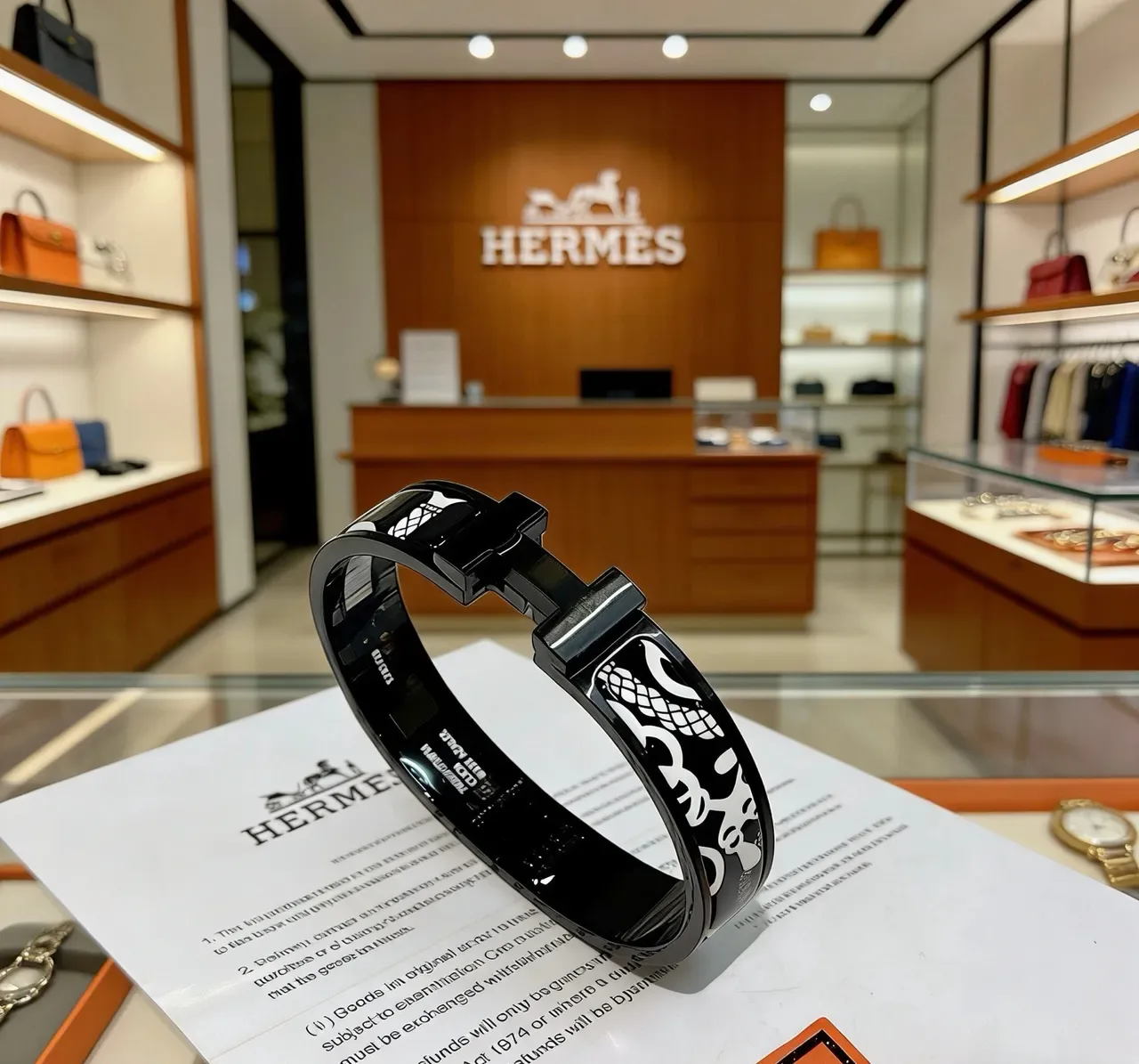 Hermès Clic H Black and White Graphic Engraved Bracelet 2