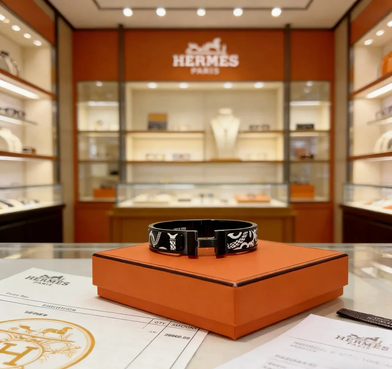 Hermès Clic H Black and White Graphic Engraved Bracelet 7
