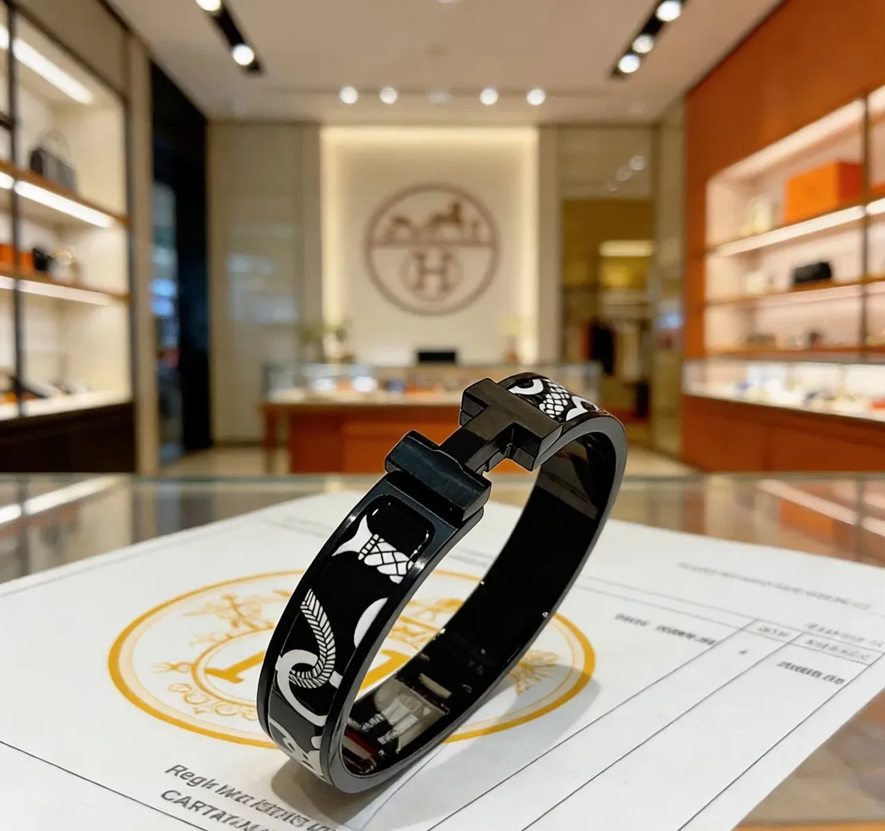 Hermès Clic H Black and White Graphic Engraved Bracelet 9
