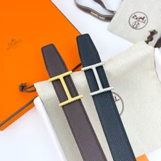 Hermès Constance Belt Brown Gold Pebbled Twisted H-Buckle Leather Belt