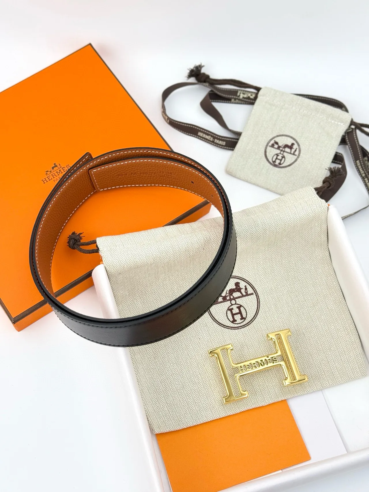 Hermès Constance Belt বাদামি সোনা কণিকাযুক্ত বিকৃত H-বাকল চামড়ার বেল্ট 2