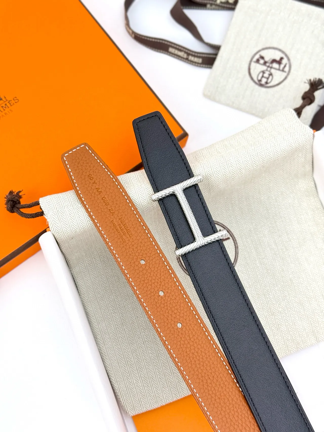Hermès Constance Belt বাদামি সোনা কণিকাযুক্ত বিকৃত H-বাকল চামড়ার বেল্ট 4