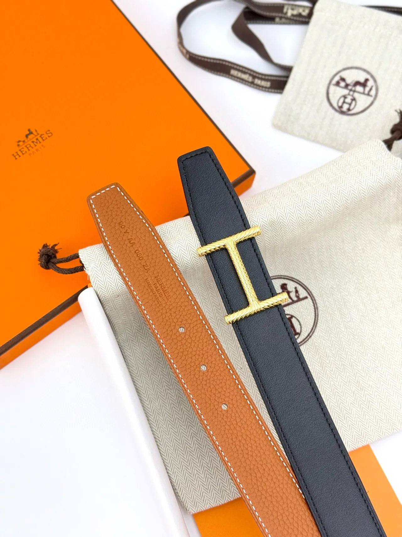Hermès Constance Belt বাদামি সোনা কণিকাযুক্ত বিকৃত H-বাকল চামড়ার বেল্ট 12
