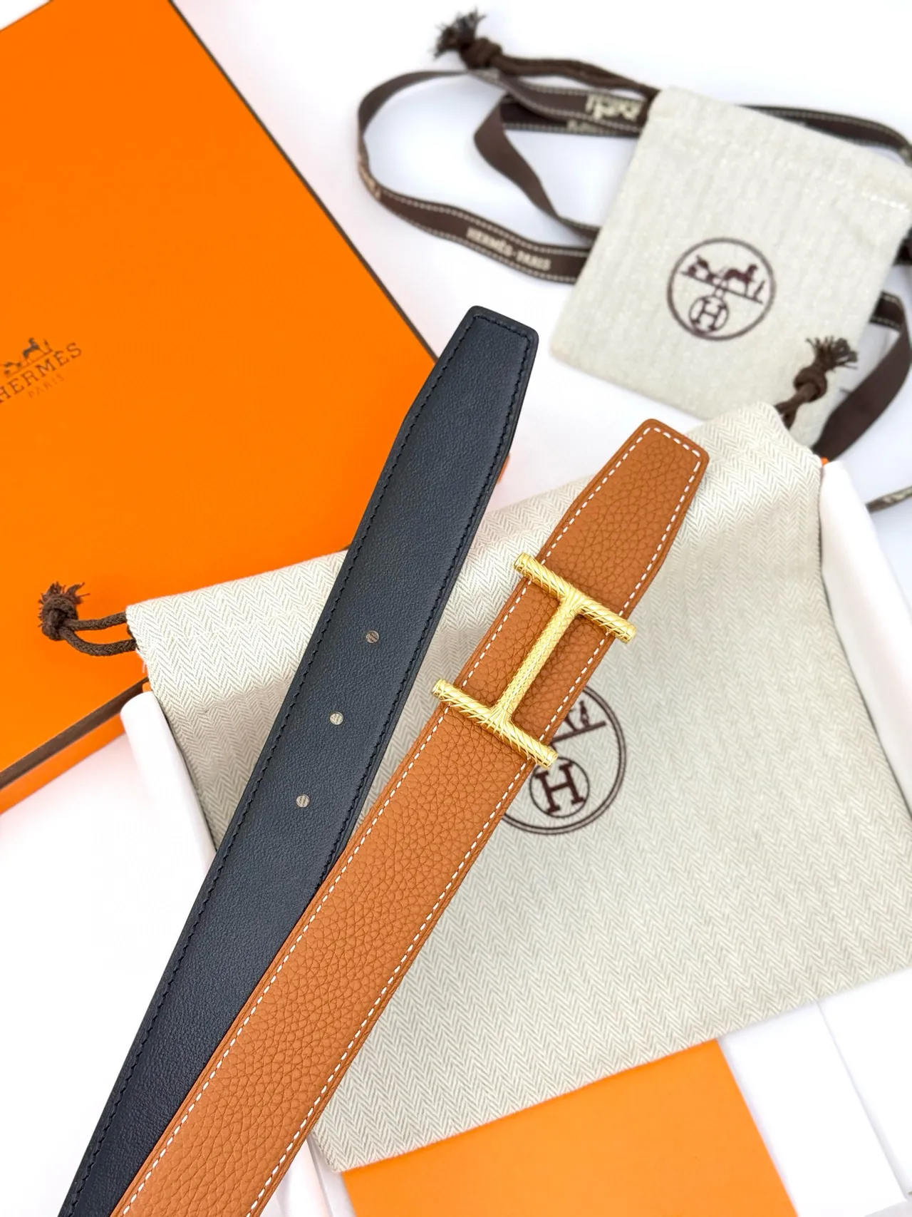 Hermès Constance Belt বাদামি সোনা কণিকাযুক্ত বিকৃত H-বাকল চামড়ার বেল্ট 13