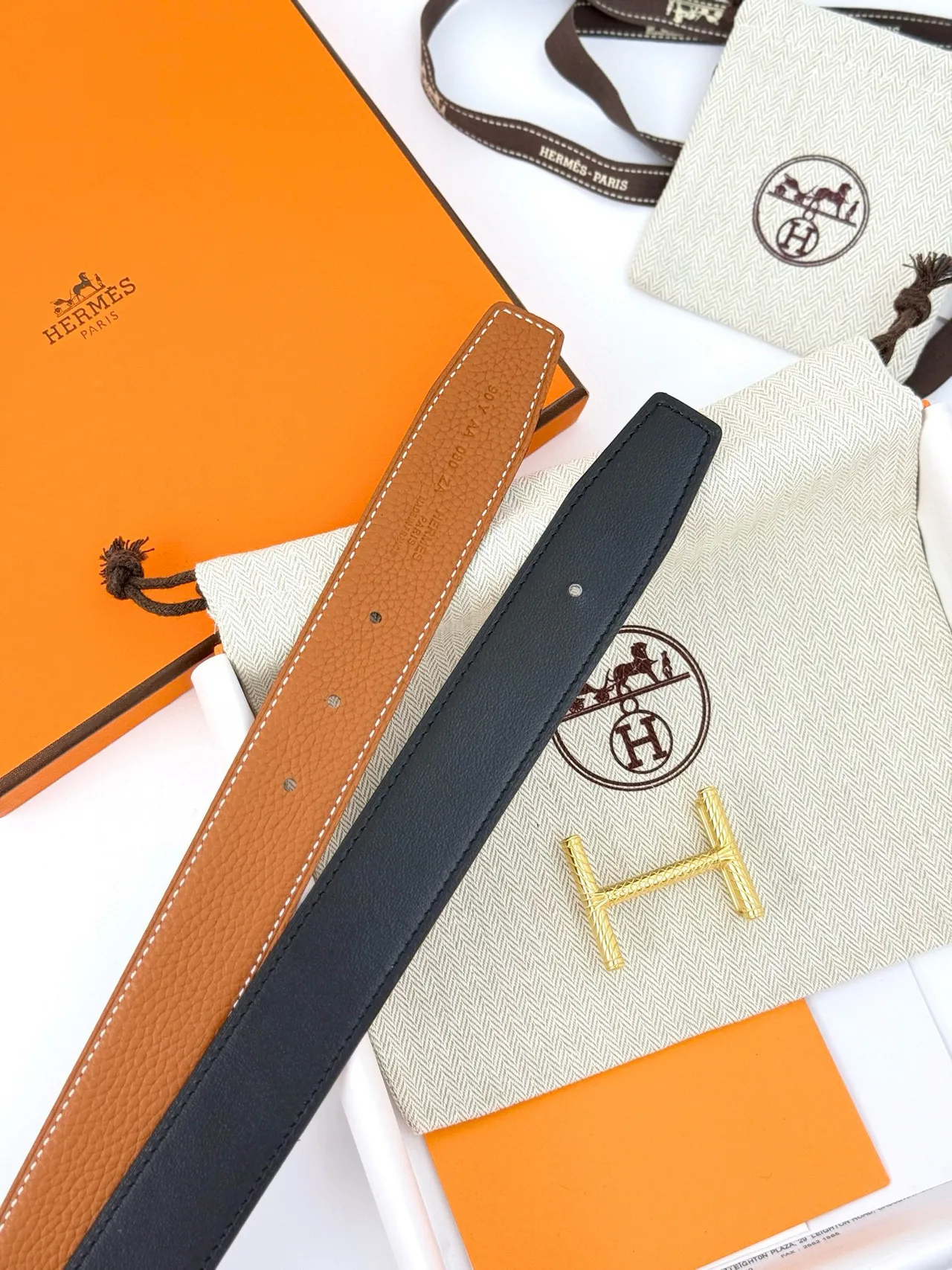 Hermès Constance Belt বাদামি সোনা কণিকাযুক্ত বিকৃত H-বাকল চামড়ার বেল্ট 17