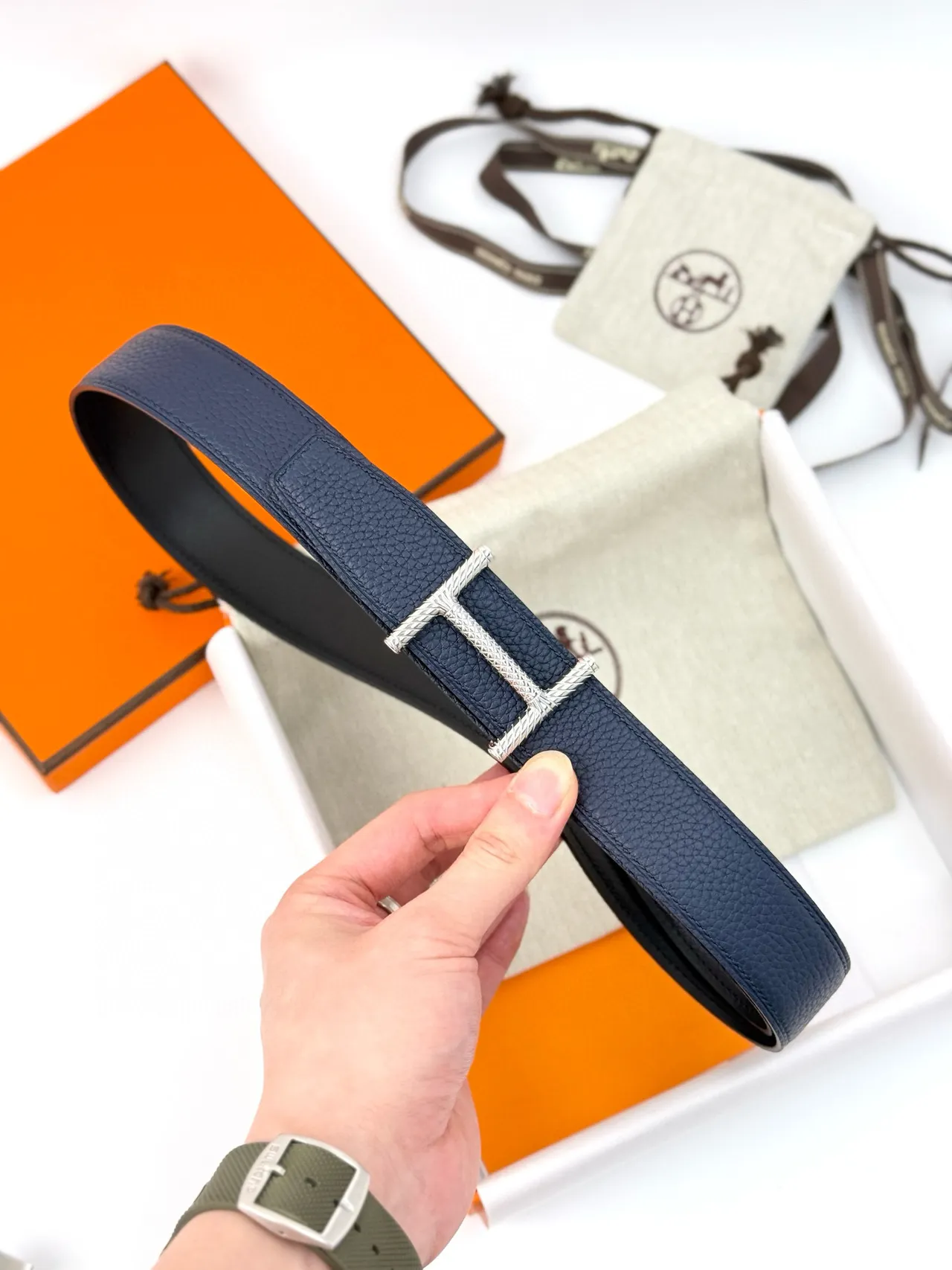 Hermès Constance Belt বাদামি সোনা কণিকাযুক্ত বিকৃত H-বাকল চামড়ার বেল্ট 22