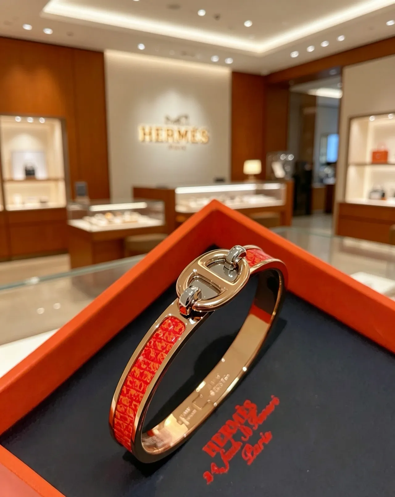 Hermès Constance Bracelet Red Patterned Leather Gold-Tone Metal Bracelet 4