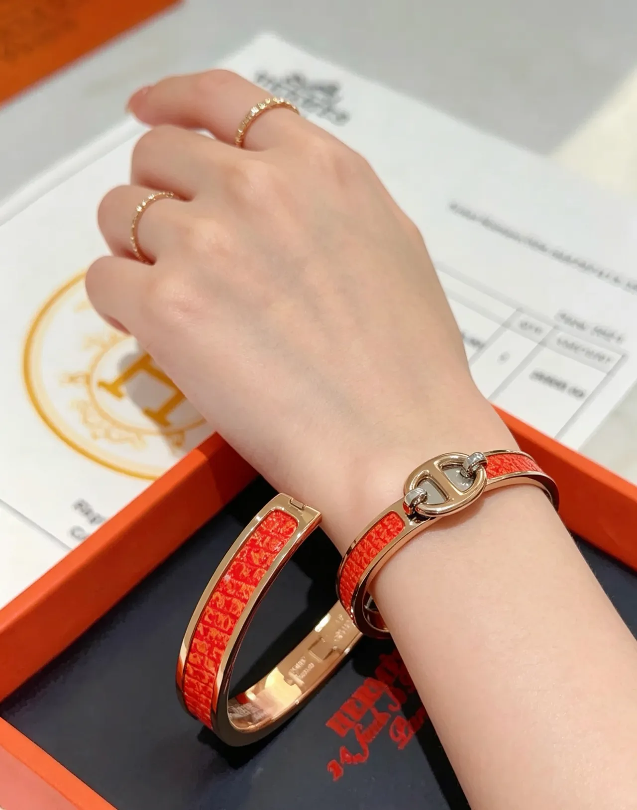 Hermès Constance Bracelet Red Patterned Leather Gold-Tone Metal Bracelet 5
