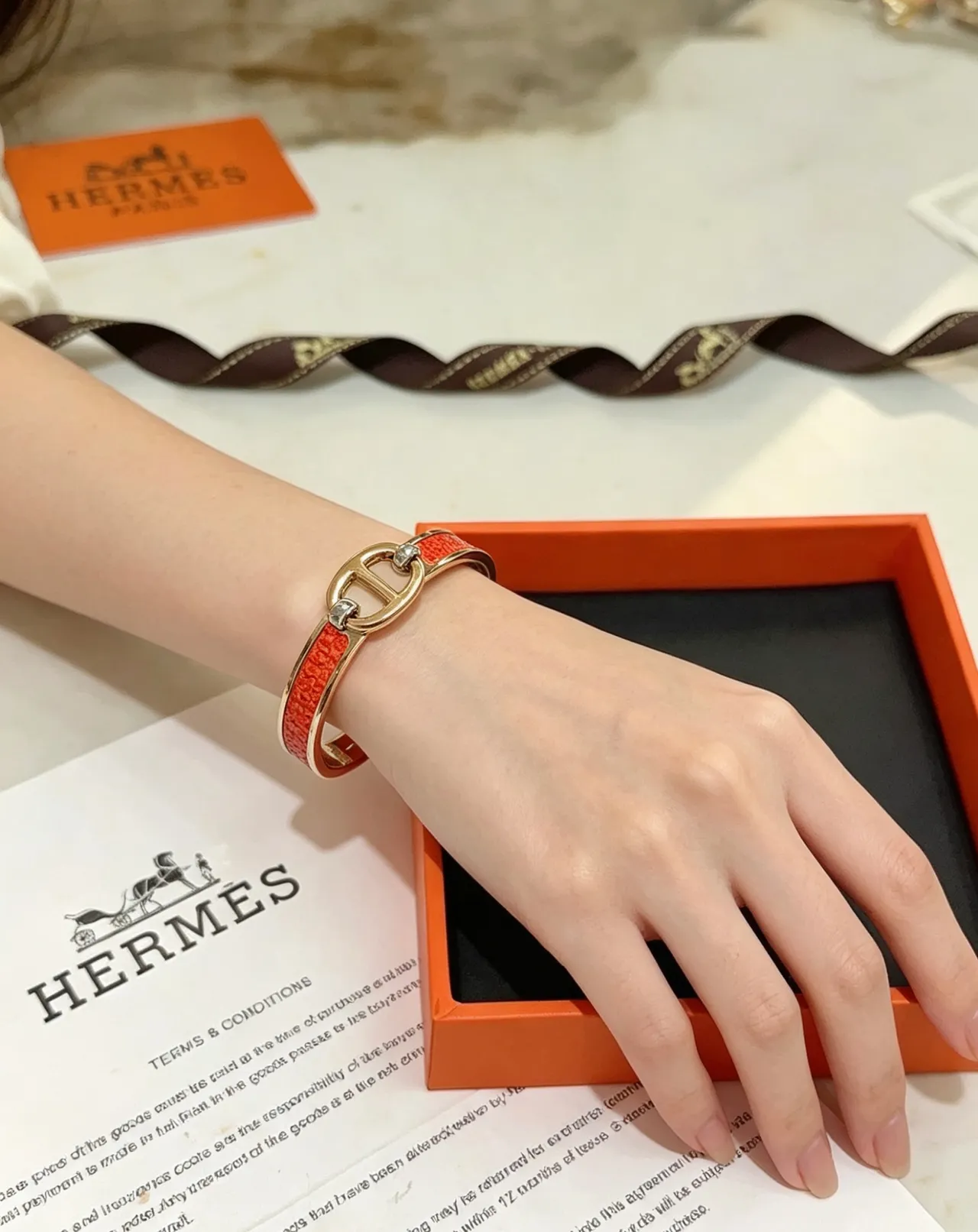 Hermès Constance Bracelet Red Patterned Leather Gold-Tone Metal Bracelet 7