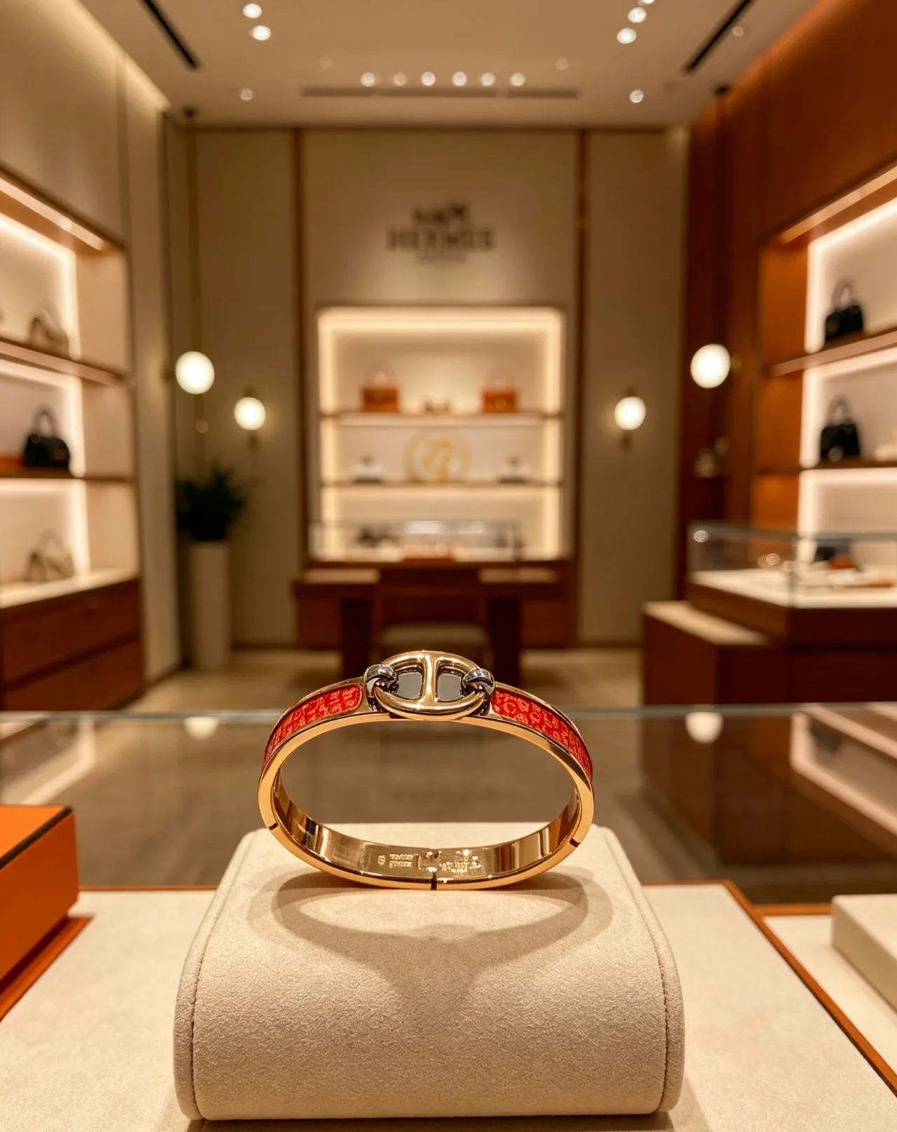 Hermès Constance Bracelet Red Patterned Leather Gold-Tone Metal Bracelet 9