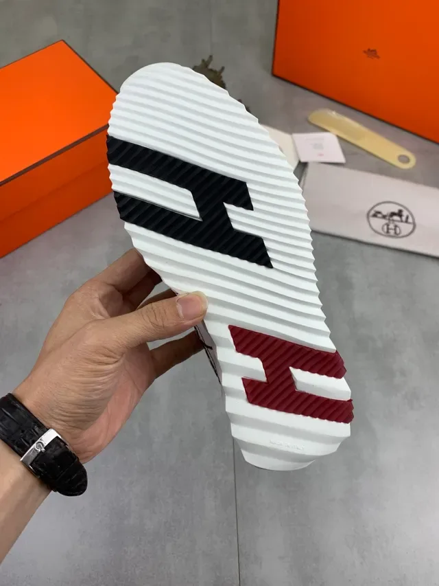 Hermès Grid-Stitched White and Gray Suede Lifestyle Sneakers 2