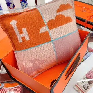 Hermès H De नारंगी गुलाबी बुना हुआ कपड़ा क्विल्टेड किनारा स्कार्फ
