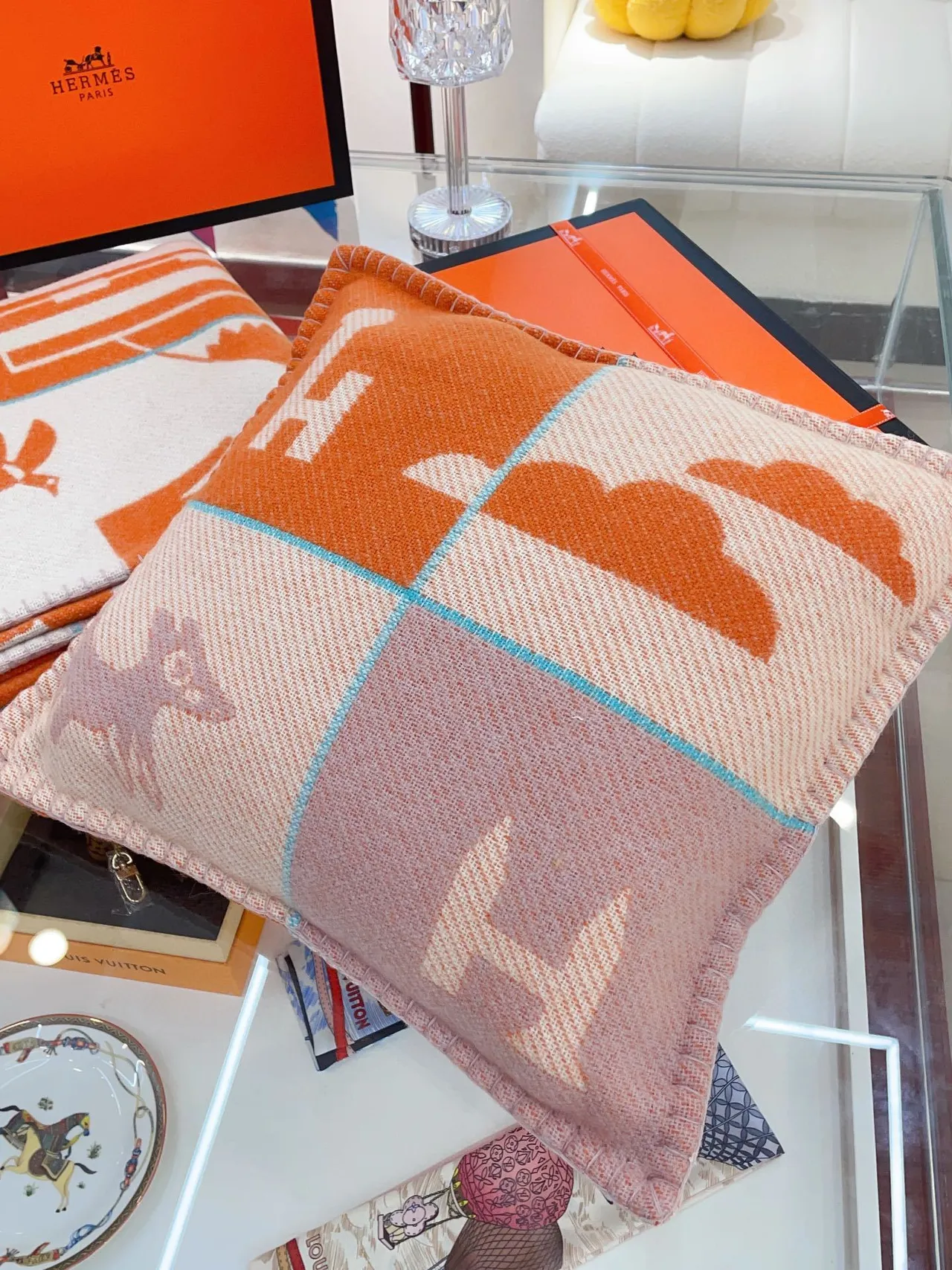Hermès H De কমলা গোলাপী উনুন বস্ত্র কুশিক্ত কিনারা স্কার্ফ 6