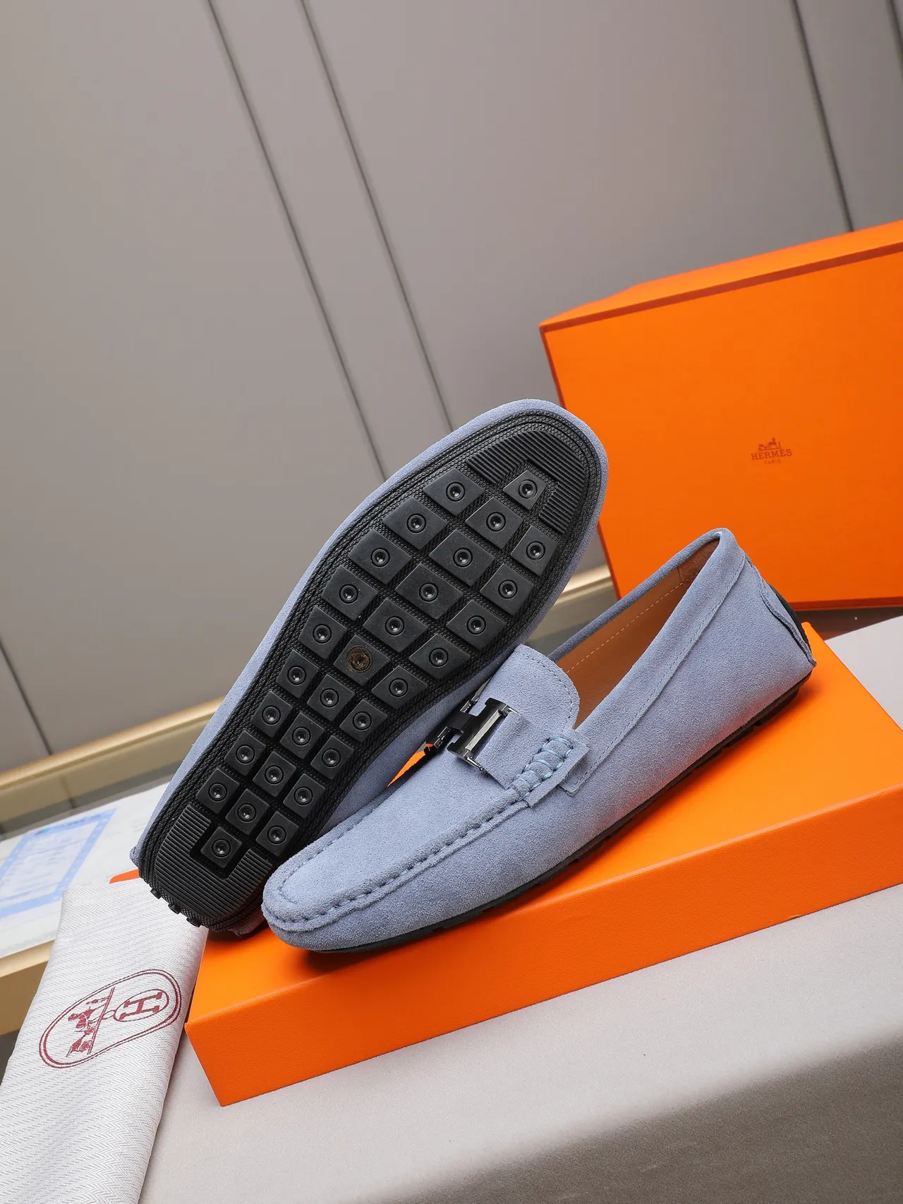 Hermès H Loafer Light Blue Suede Loafers 5