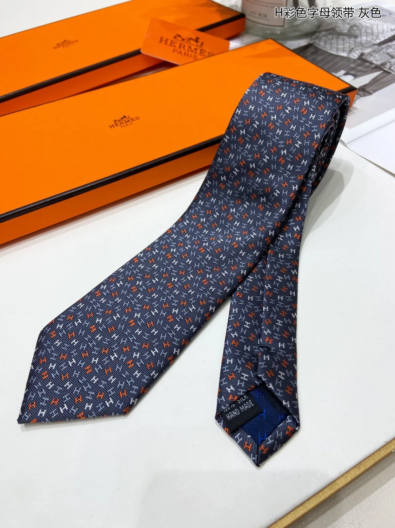 Hermès H Monogram ধূসর বহুরঙা টাই 6