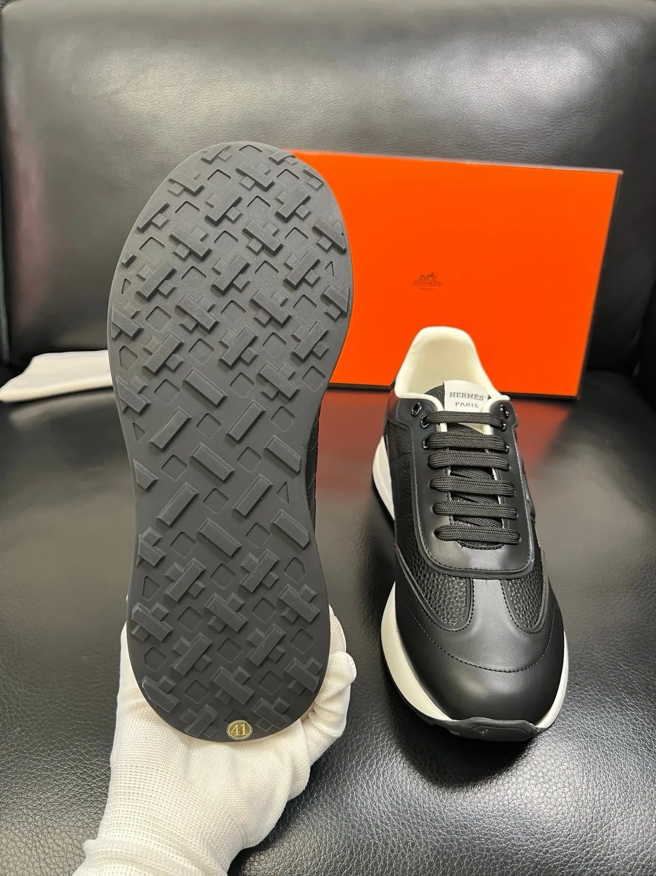 Hermès H-Run Black and White Lifestyle Sneakers 2