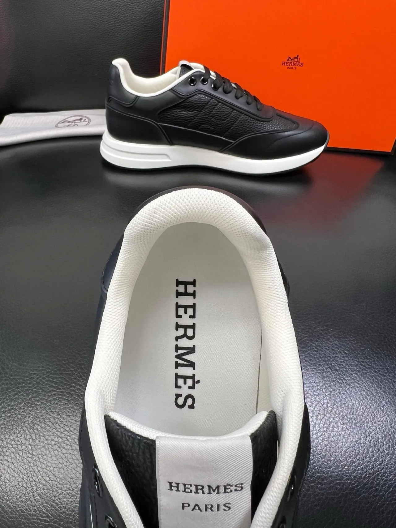 Hermès H-Run Black and White Lifestyle Sneakers 4