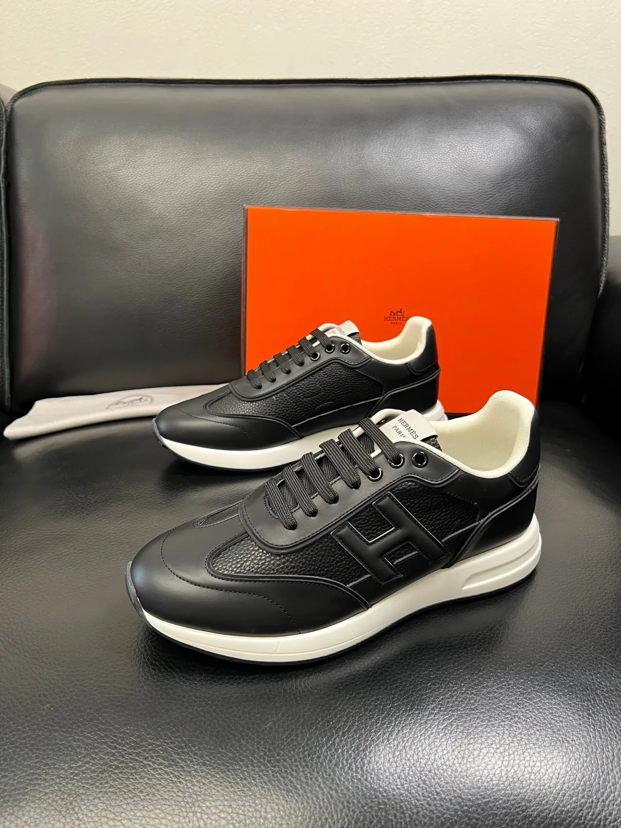 Hermès H-Run Black and White Lifestyle Sneakers 5