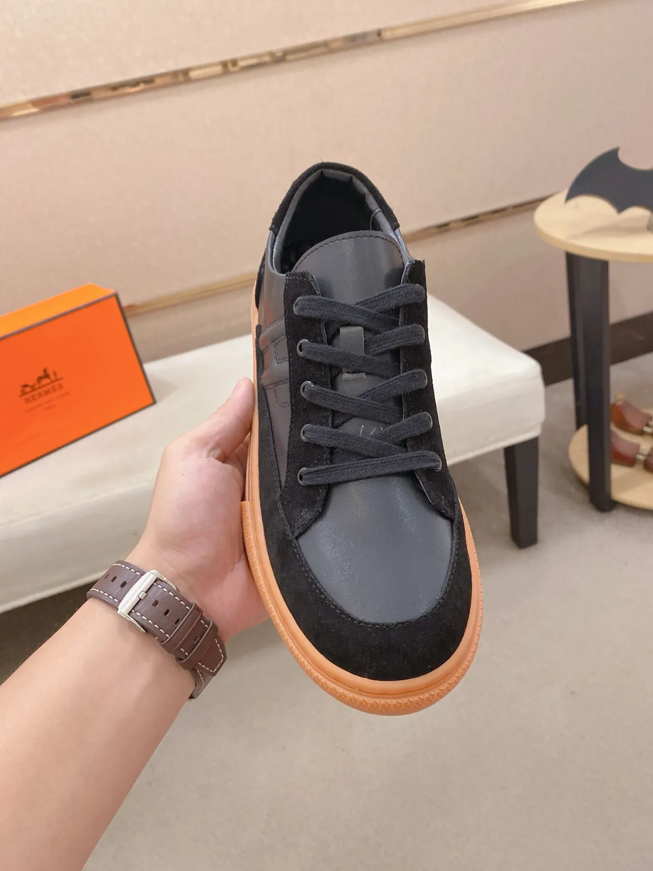 Hermès H-Sneaker Black and Gum Orange Lifestyle Sneakers 5
