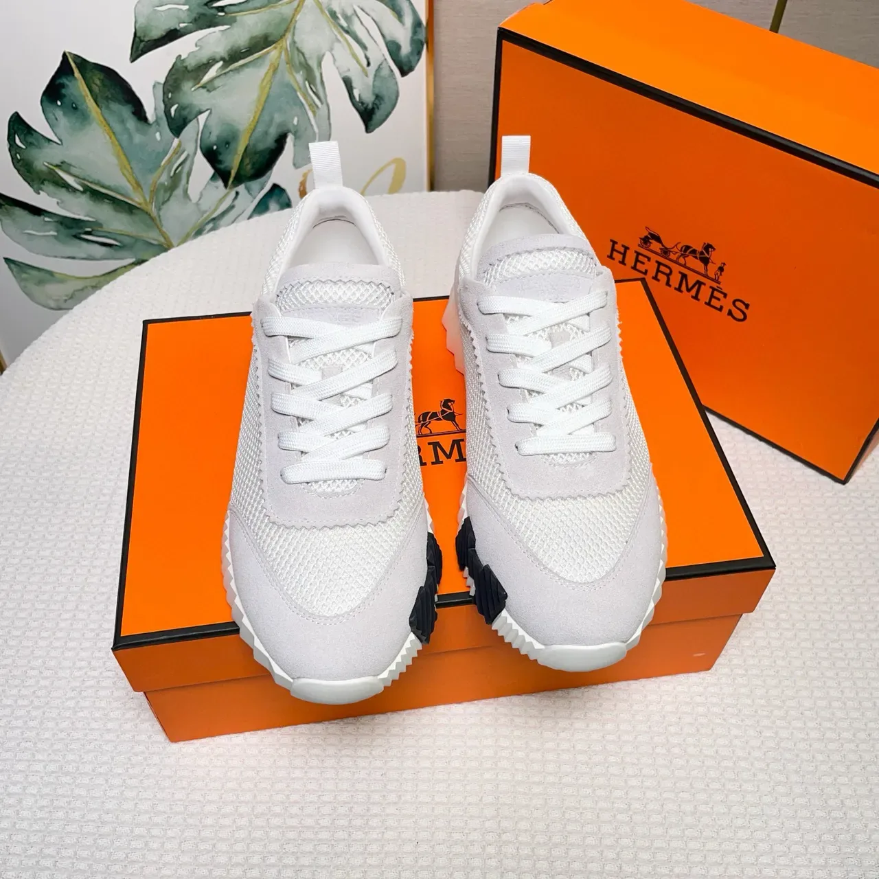 Hermès Lifestyle Sneaker Light Gray and White Mesh-Suede Sneakers 8