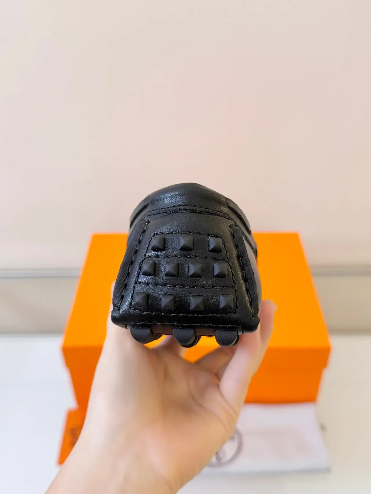 Hermès Oran Black Leather H-Logo Strap Loafers 3