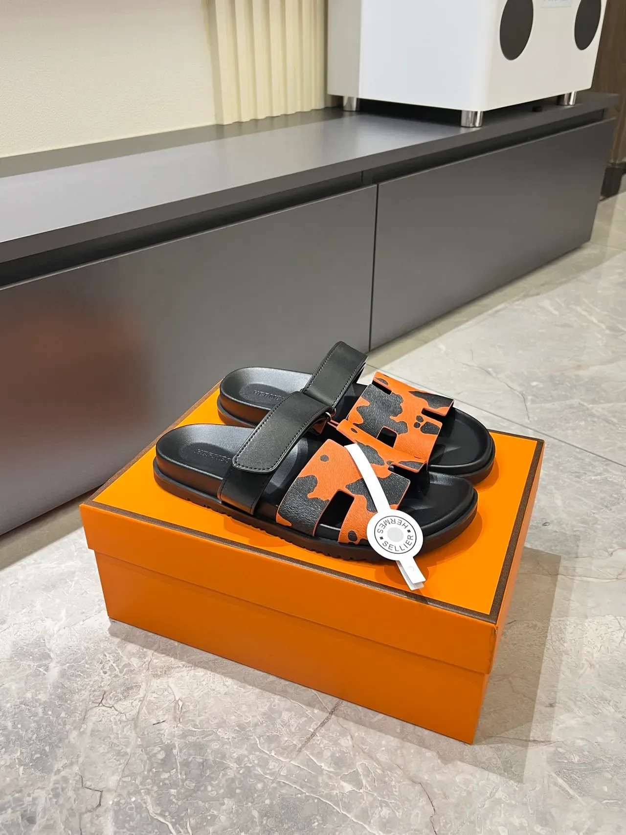 Hermès Oran Black Multicolor Double-Strap H-Cutout Slippers 15