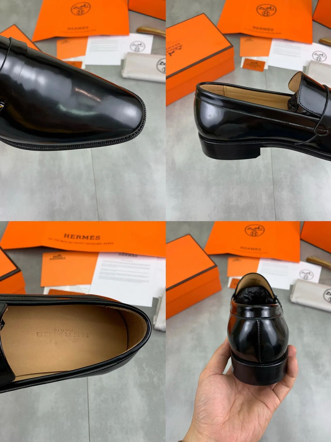 Hermès Oran Cuir verni noir H-Buckle loafers 2