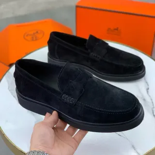 Hermès Oran Preto Camurça Penny Loafer