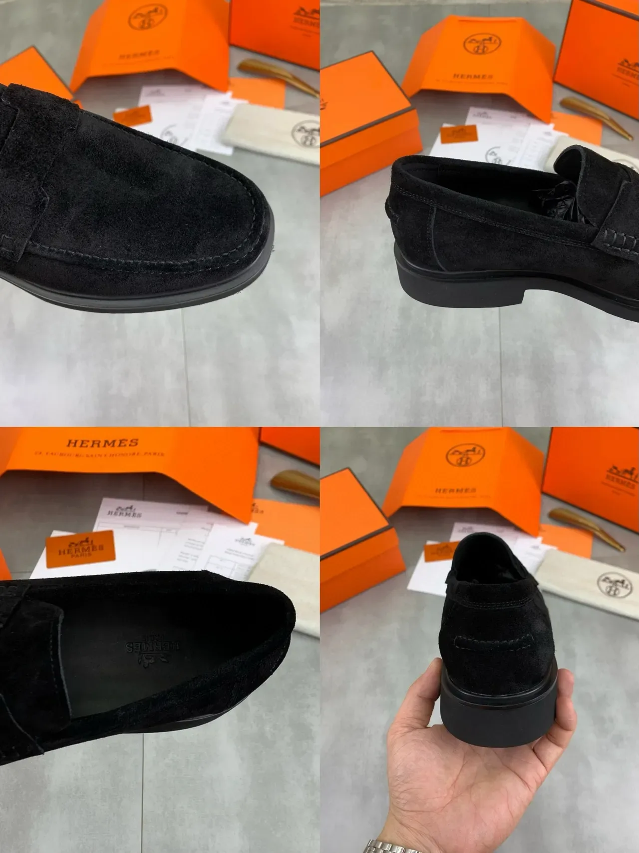 Hermès Oran Preto Camurça Penny Loafer 2