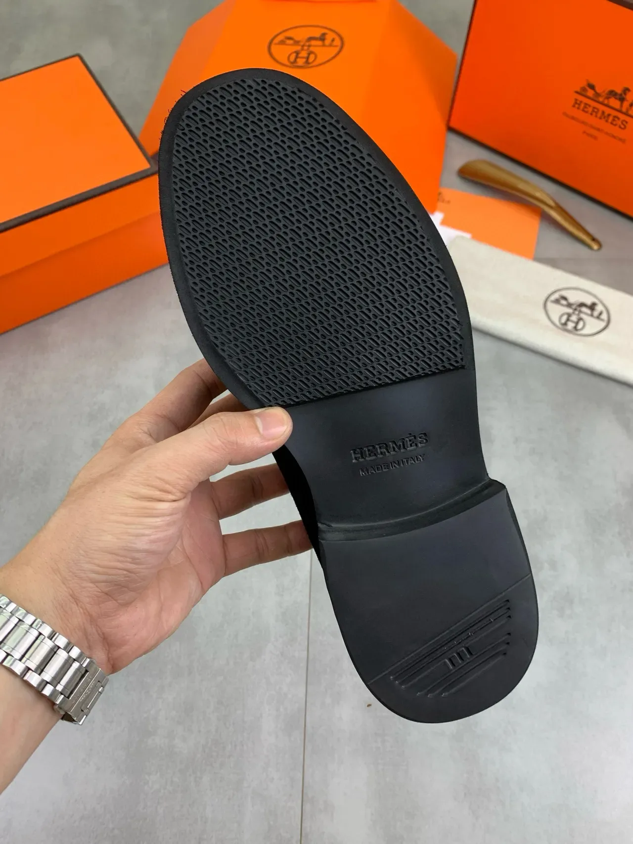 Hermès Oran Preto Camurça Penny Loafer 3
