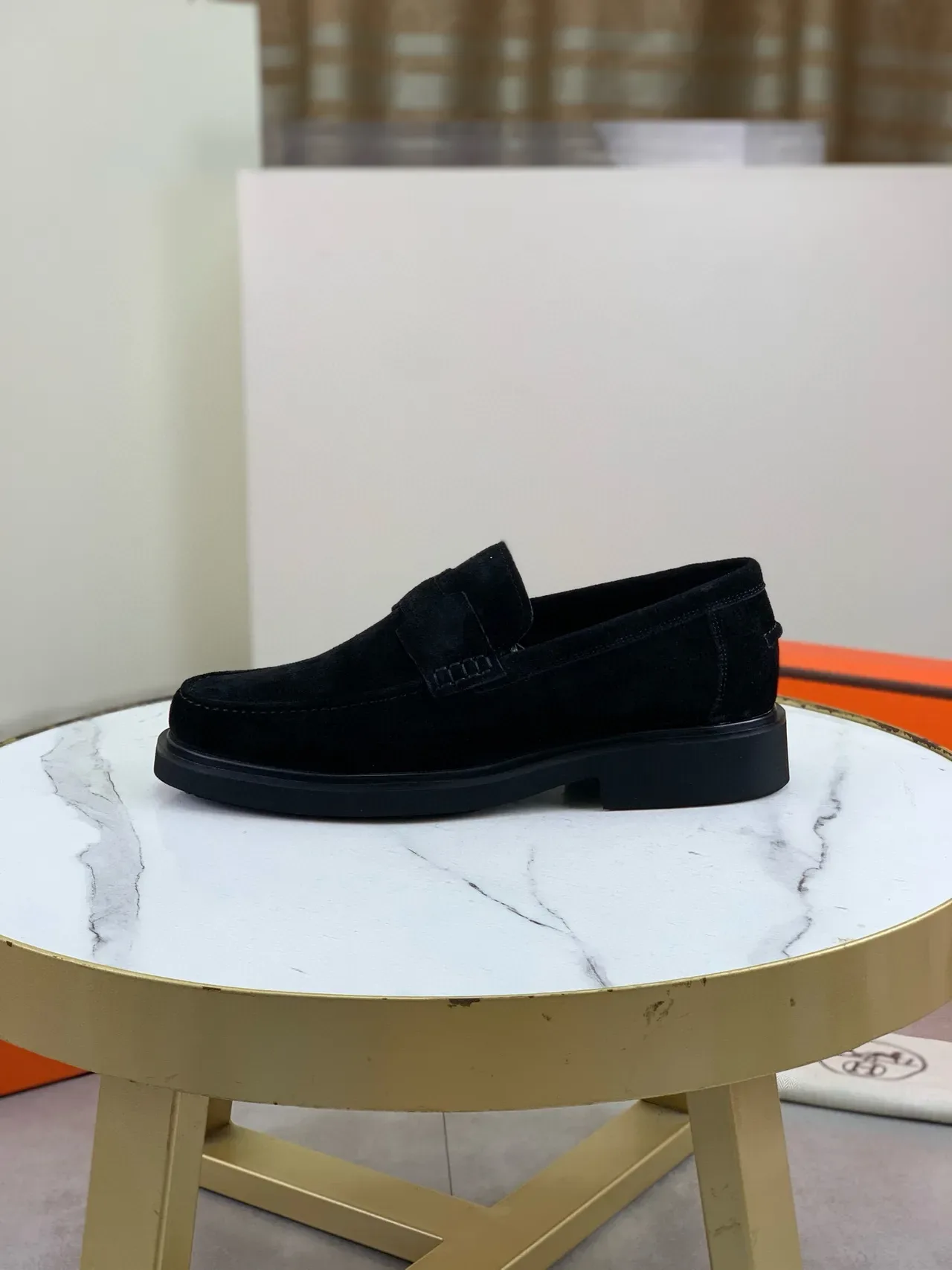 Hermès Oran Preto Camurça Penny Loafer 6