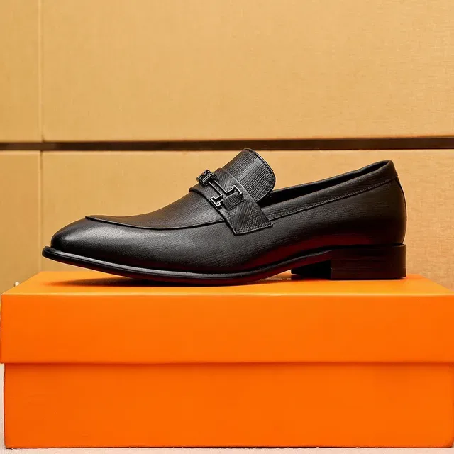 Hermès Oran Black Textured Leather H-Buckle Loafers 4