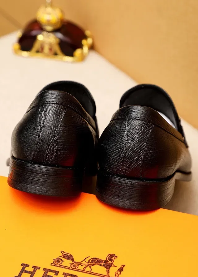 Hermès Oran Black Textured Leather H-Buckle Loafers 6